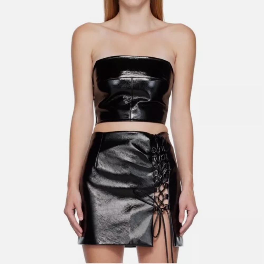 Aleksandre Akhalkatsishvili vegan leather skirt and bandeau set
